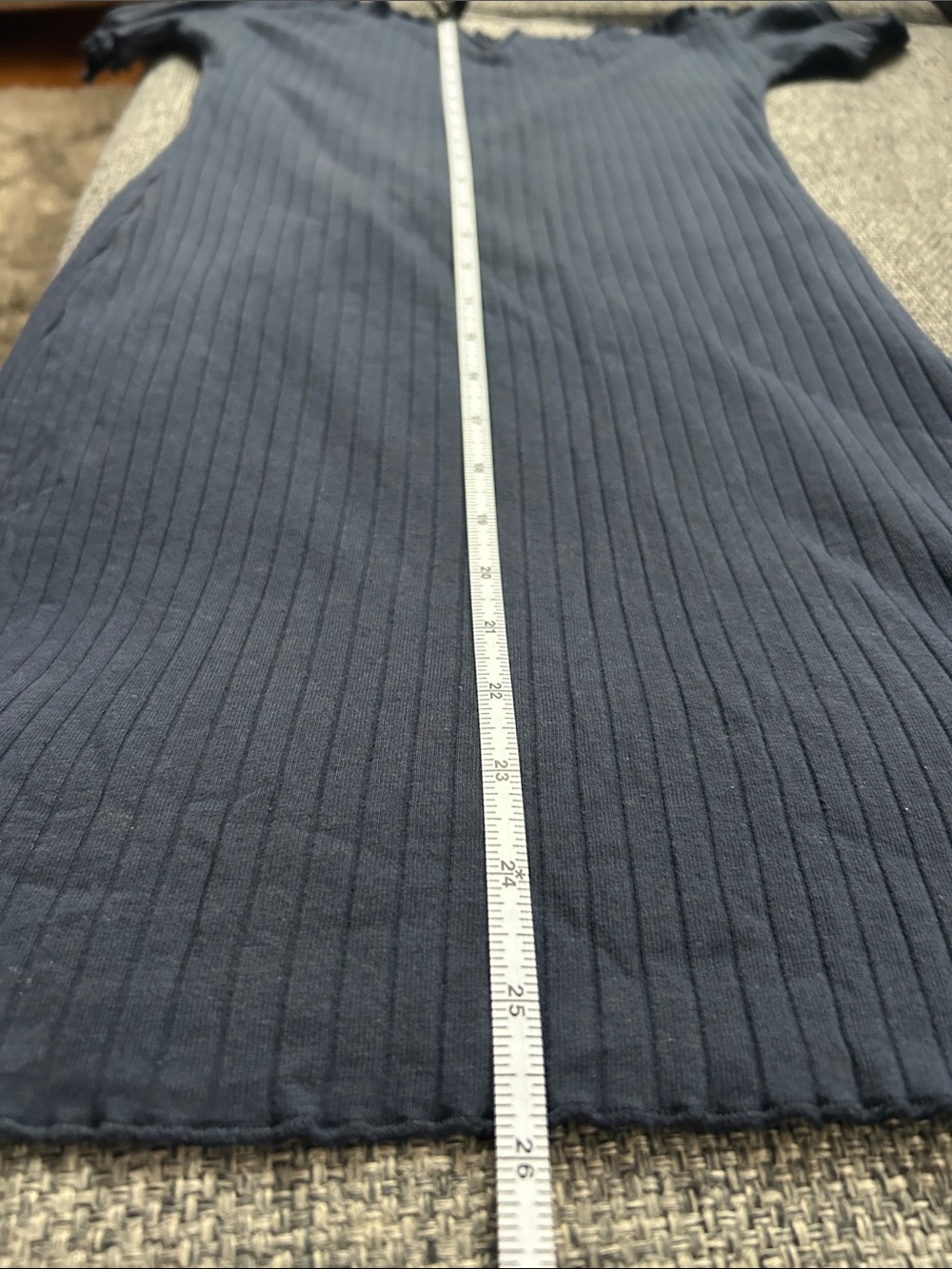 Off-Shoulder Ribbed Knit Mini Dress Navy - Picture 5 of 6